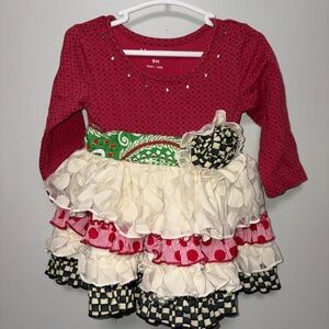 Mustard pie red green cream ruffle long sleeve dress flawed 9 m girls